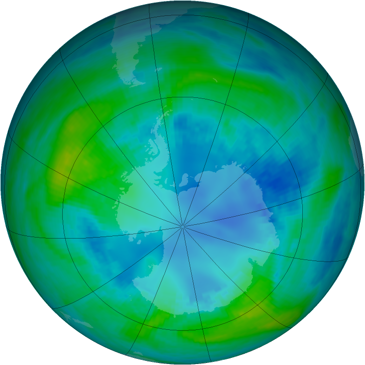 Antarctic ozone map for 21 April 1989